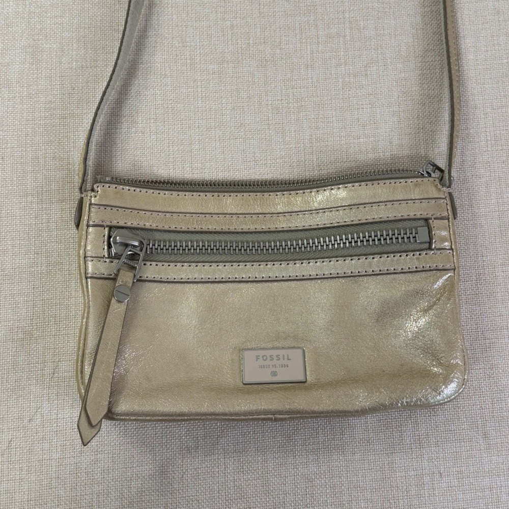 Fossil Metallic Gold Goat Leather Crossbody Bag Issue No 1954 Small Purse